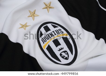 BANGKOK, THAILAND - JULY 10, 2016: The Logo of Juventus on Football Jersey on July 10,2016 in Bangkok Thailand.