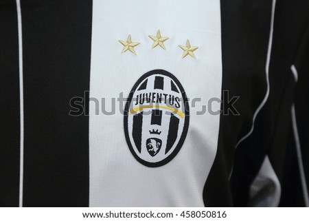 BANGKOK, THAILAND - JULY 25, 2016: The Logo of Juventus on Football Jersey on July 25,2016 in Bangkok Thailand.