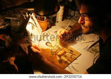 ISTANBUL, TURKEY - SEPTEMBER 9: Famous Turkish cartoonist, comic novelist, graphic artist and magazine publishers Ergun Gunduz portrait on September 9, 2009 in Istanbul, Turkey. 