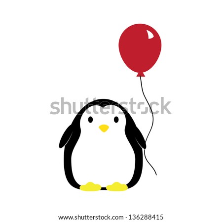 Penguin Holding Red Balloon Stock Illustration 136288415 - Shutterstock