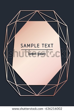 Vector modern design template for wedding or birthday invitation, brochure, poster or business card. Black background with geometric diamond. Rose gold