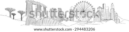 vector panoramic singapore city sketch