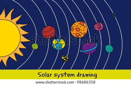  Solar System Drawing Over Blue Background Stock Vector 
