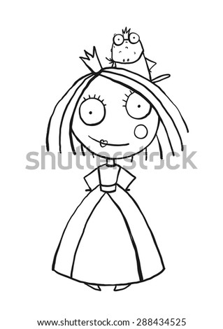 Princess And Prince Frog Portrait Coloring Page Fun Childish Hand Drawn Outline Illustration For Kids