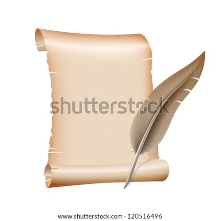 Old Blank Scroll Paper Feather Pen Stock Vector 119857714 - Shutterstock