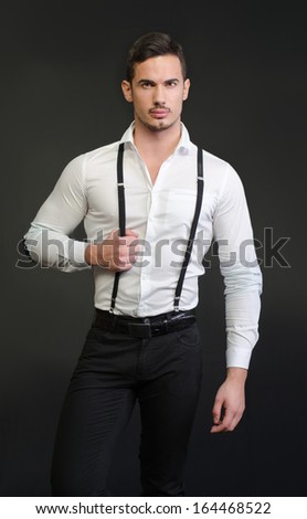 Elegant Young Man White Shirt Suspenders Stock Photo 164468522 ...