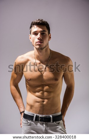 Handsome Shirtless Athletic Young Man Jeans Stock Photo 328400018 ...