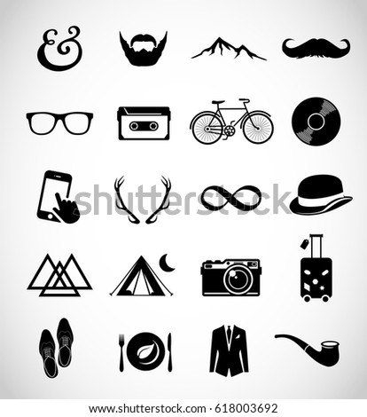 Hipster Icon Set Stock Illustration 618003692 - Shutterstock