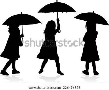 Silhouette Of Girl With Umbrella Stock Images, Royalty-Free Images ...