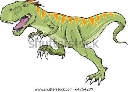 Vector Illustration of a Big Scary Green T-Rex Dinosaur - stock vector