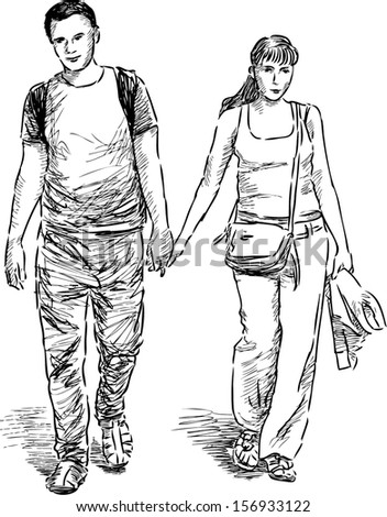 Young Couple Walk Stock Vector 156933122 - Shutterstock