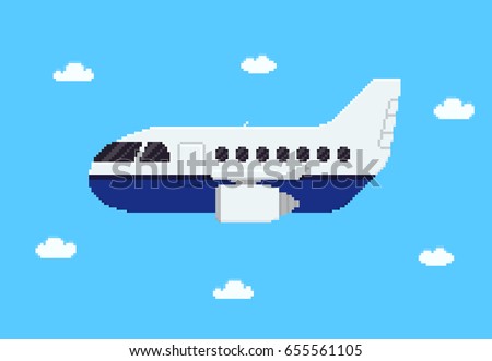 Pixel Art Plane Flying Sky Clouds Stock Vector 655561105 - Shutterstock