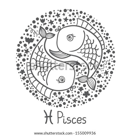 Cute zodiac sign - Pisces. Vector illustration - stock vector