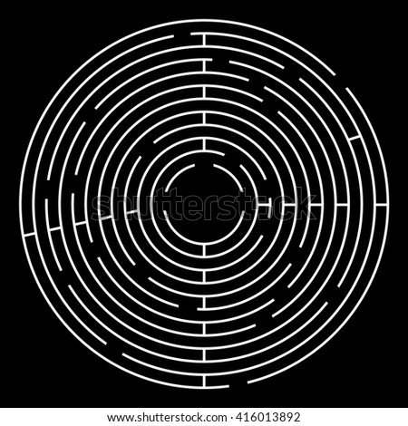 stock vector maze circle vector illustration white maze on black background 416013892