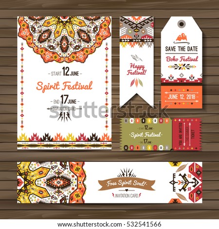 Collection of banners, flyers or invitations with geometric elements. Flyer design in bohemian style
