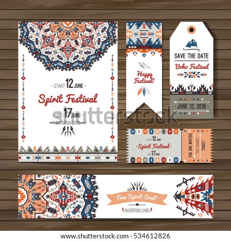 Collection of banners, flyers or invitations with geometric elements. Flyer design in bohemian style