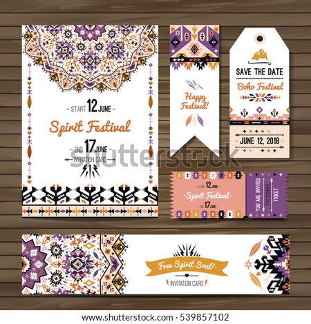 Collection of banners, flyers or invitations with geometric elements. Flyer design in bohemian style