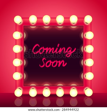 Coming soon concept with makeup mirror realistic vector background