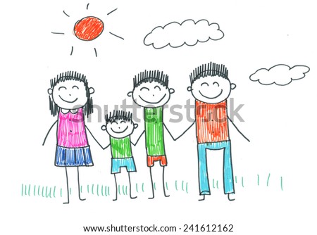 Childs Drawing Happy Family Father Mother Stock Illustration 69771937