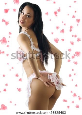 pretty and sensual latina pinup in pink underwear showing her great back