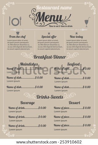 restaurant menu design vector format eps stock vector 253910602 breakfast menu format