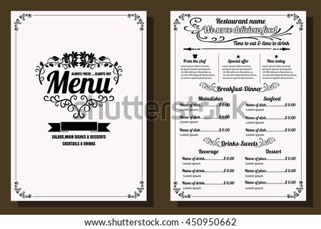 stock vector restaurant food menu vintage design with chalkboard background vector format eps 450950662