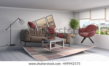 Zero Gravity Sofa Hovering Living Room Stock Illustration ... Zero Gravity Sofa Hovering Living Room Stock Illustration ...