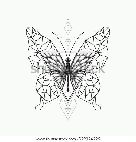 Vector Graphical Butterfly Design Black Sacred Geometry And Realistic Illustration Not Auto Trace