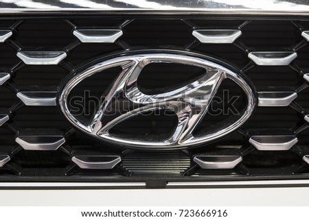 BELGRADE, SERBIA - MARCH 28, 2017: Logo from Hyundai car in Belgrade, Serbia.Hyundai is South Korean multinational automotive manufacturer headquartered in Seoul