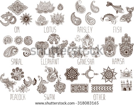  Mehndi  Symbols On White Background Stock Vector 318083165 