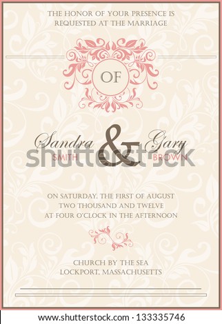 Beautiful vintage floral wedding invitation. Vector illustration