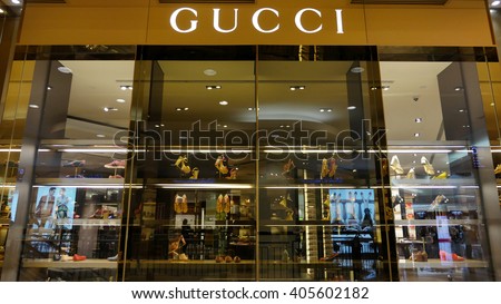 KUALA LUMPUR, MALAYSIA - April 10, 2016. Gucci exclusive store inside Suria KLCC. Gucci is a Italy luxury fashion company. Founded in Florence, Italy since 1921.