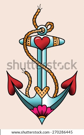 Sea Anchor Color Tattoo Traditional Old Stock Vector ...