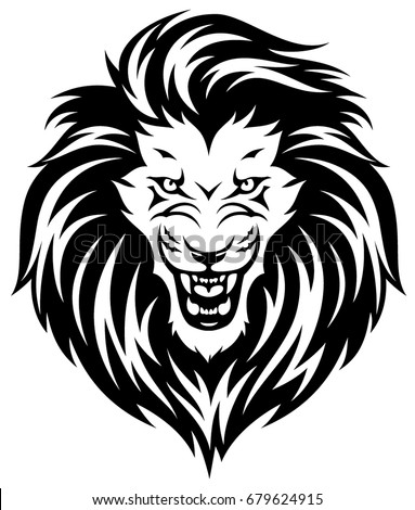 Head Roaring Lion Black Illustration Isolated Stock Vector (Royalty
