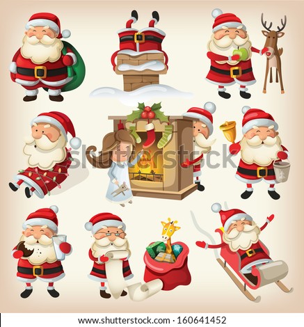 Set of Santa Clauses ready for christmas