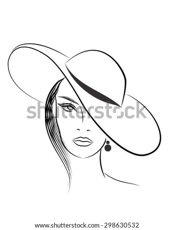 Silhouette Beautiful Woman Elegant Hat Vector Stock Vector 112215449 ...