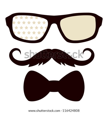 Glasses Mustache Bow Tie Stock Vector 116424808 - Shutterstock