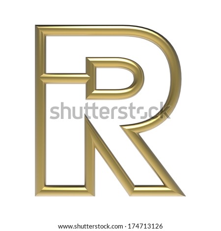 golden alphabet, letter R isolated on white background - stock photo