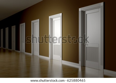 3d rendering of a room with seven doors to choose : seven doors - Pezcame.Com