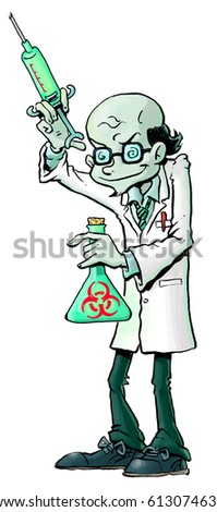 Cartoon Illustration Evil Mad Scientist Large Stock Illustration