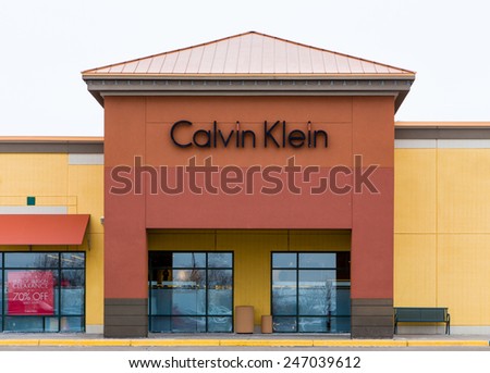 ALBERTVILLE, MN/USA - JANUARY 16, 2015: Calvin Klein retail store exterior. Calvin Klein Inc. is an American fashion house founded by the fashion designer Calvin Klein.