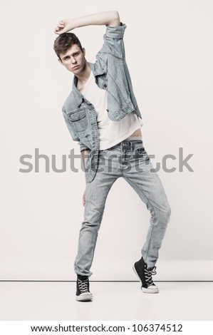 Young Male Model Wearing Jeans Sneakers Stock Photo 106374512 ...