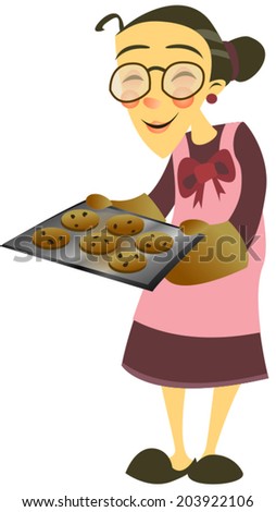 Grandma with cookies - stock vector