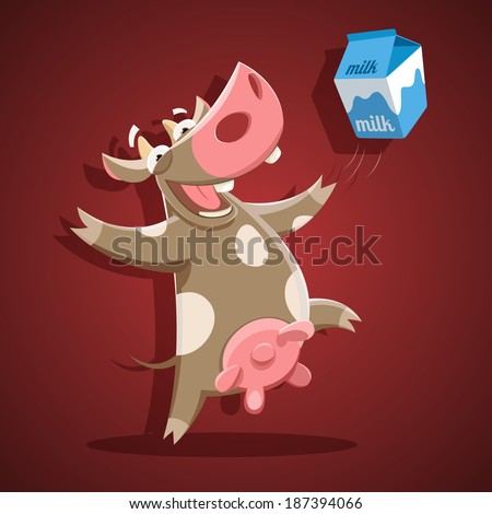 Funny vector cow with milk