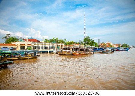 Tourist port is tp. My Tho in Mekong delta , Vietnam.