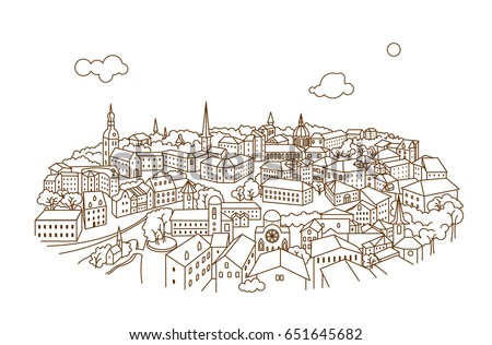 Town From Above European Style Towers Churches And Complex Architecture Town From Above European Style Towers Churches And Complex Architecture