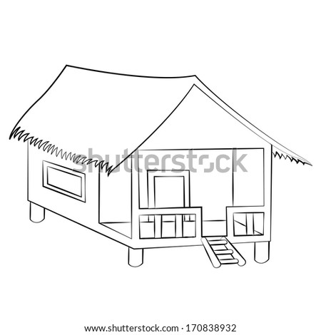 Black outline vector house on white background. - stock vector