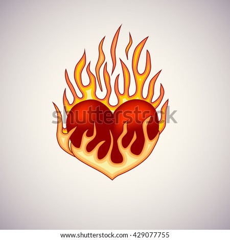 Red Heart On Fire Tattoo Illustration Stock Illustration 429077755