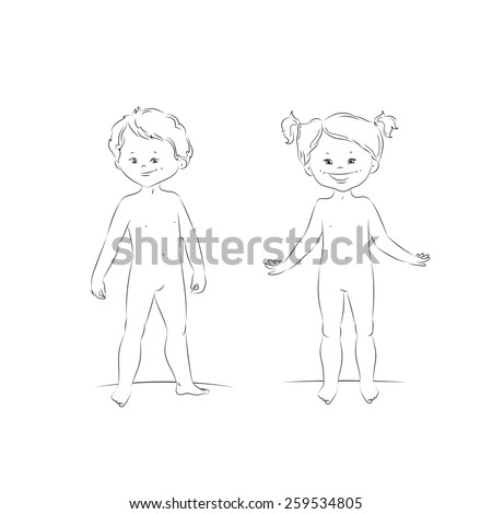 sketch cute kids standing boy girl stock illustration 259534805