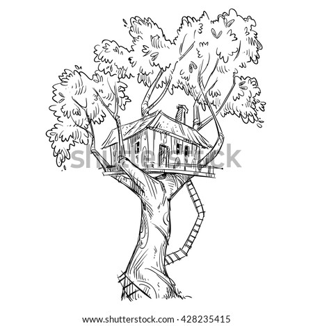 Treehouse Hand Drawn Vector Illustration Stock Vector 428235415 